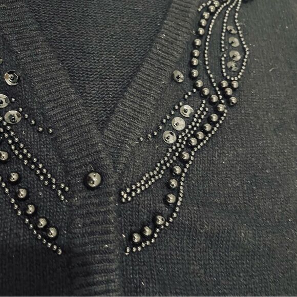 Worthington Vintage Black Silk/Angora/Lambswool Blend V-Neck Cardigan Sweater L - Picture 5 of 11
